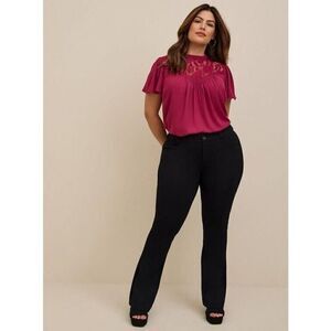 Torrid Georgette With Lace Detail Flutter Sleeve Top Beaujolais Burgundy Plus 3X